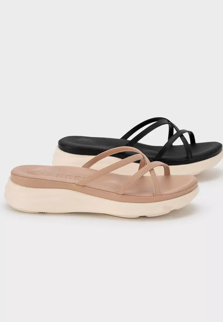 LEATHER CHUNKY SPORTY STRAP PLATFORM SLIDE