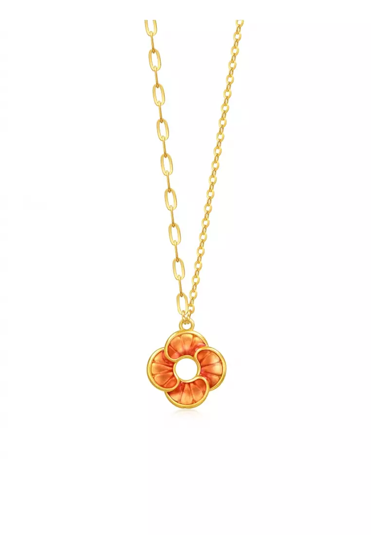 999 24K Solid Gold Auspicious Windmill Dual Sided Wear Dainty Necklace for Women 95573N