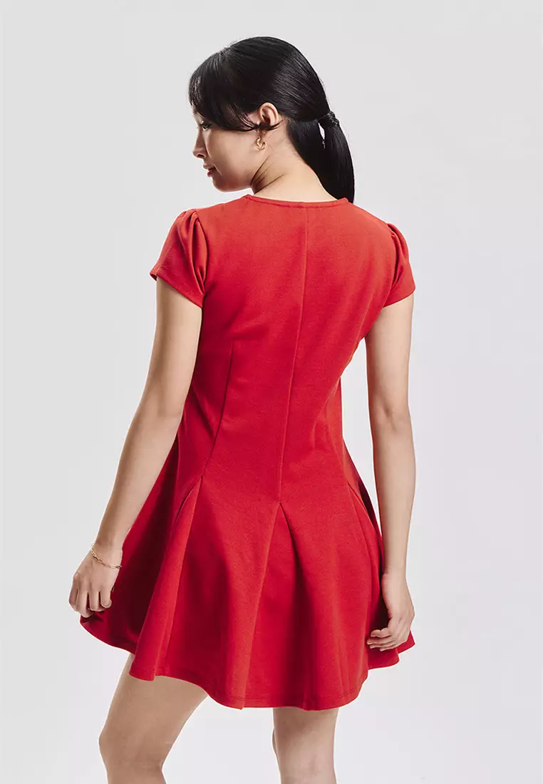 Cap Sleeve Box Pleat Mini Dress