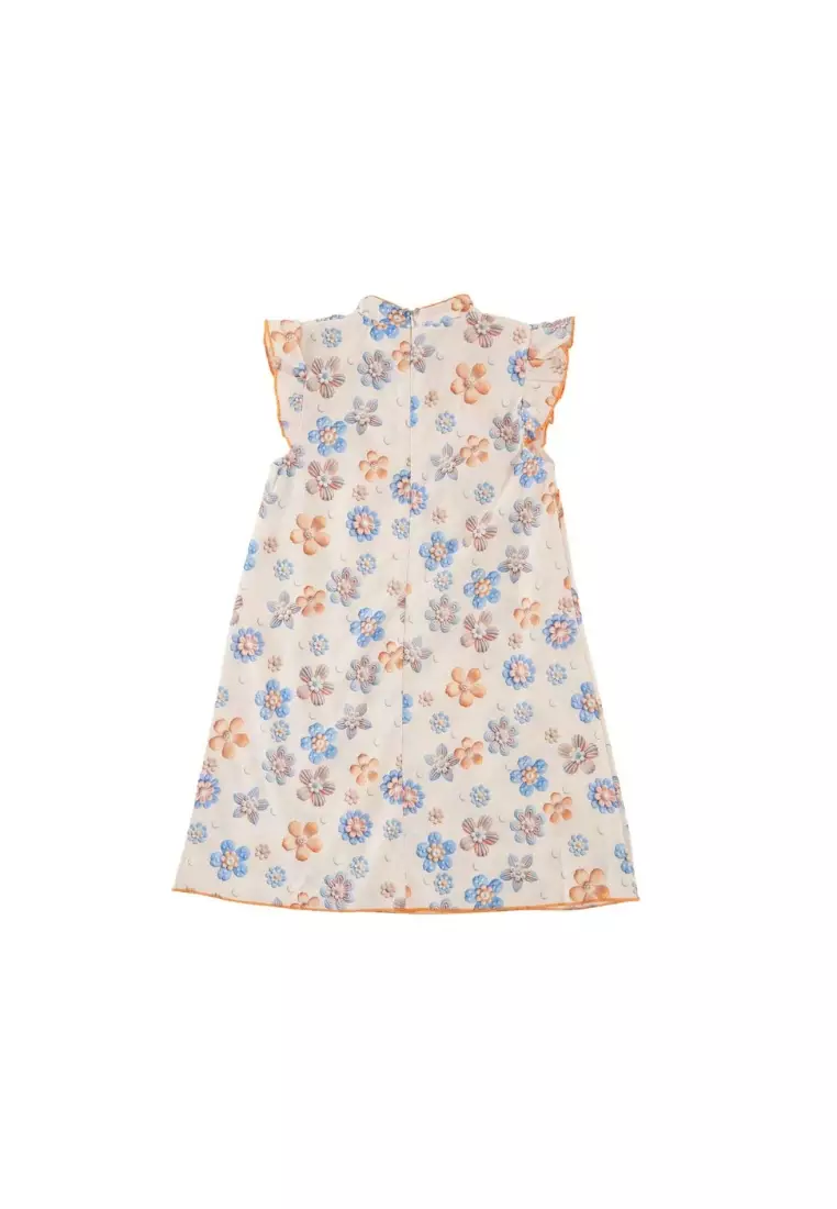 藍色花朵嬰兒女童旗袍連衣裙0848