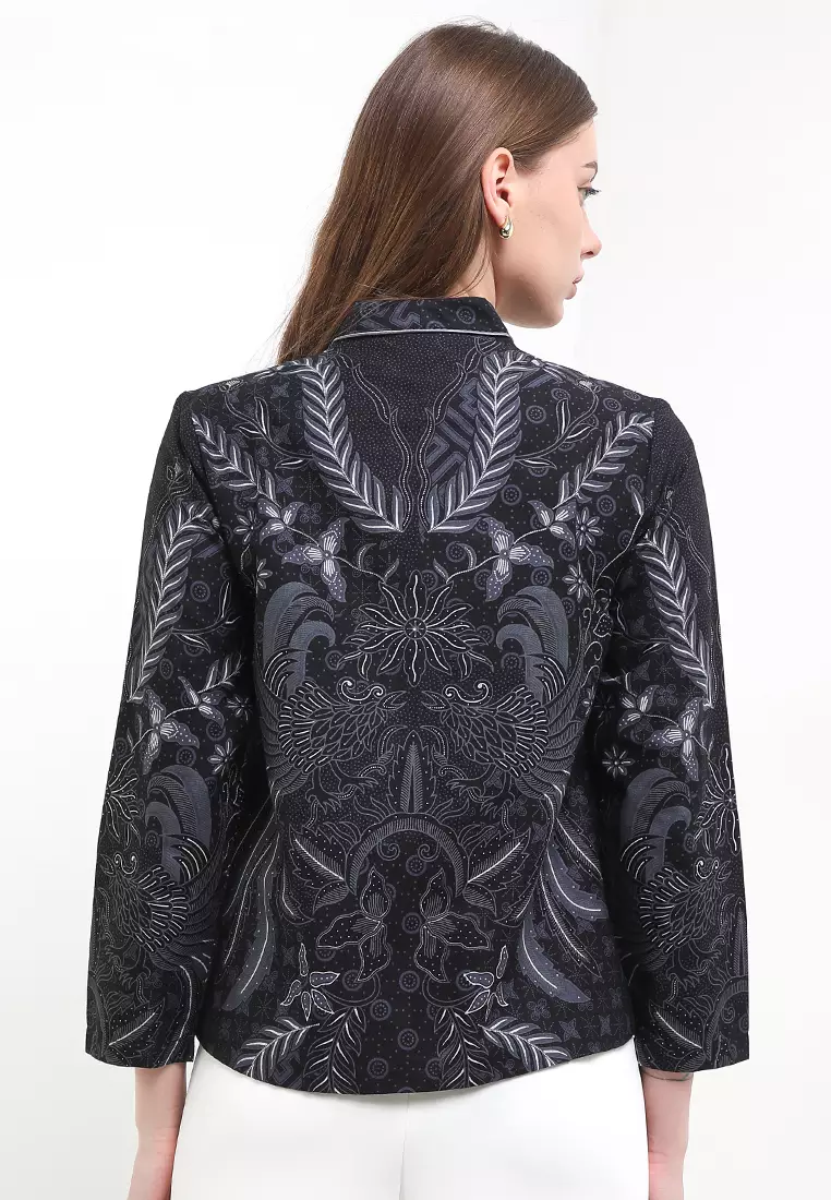 Outer Cardigan Vest Batik Wanita Seiyana Lengan Panjang Black