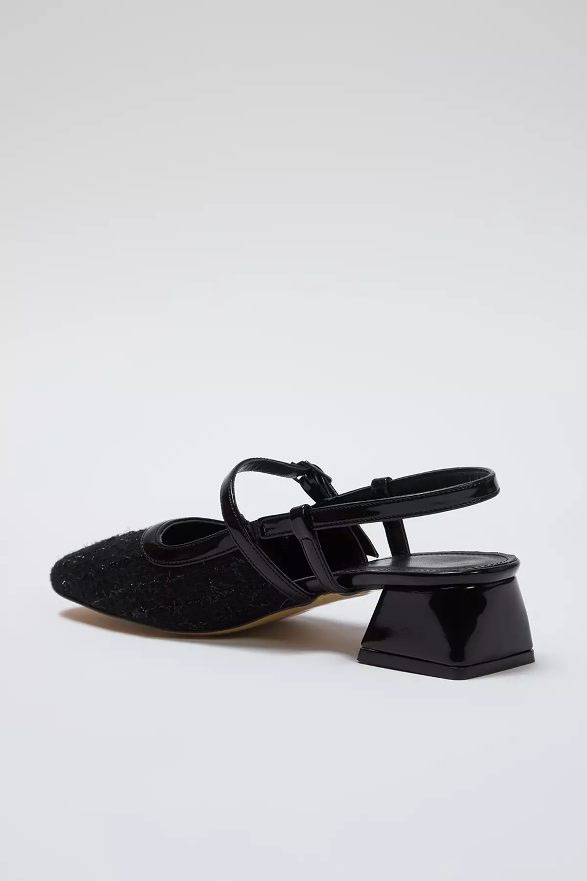 Black Tweed Square Toe Mary Jane Women Block Heels Shoes Takss25To00023