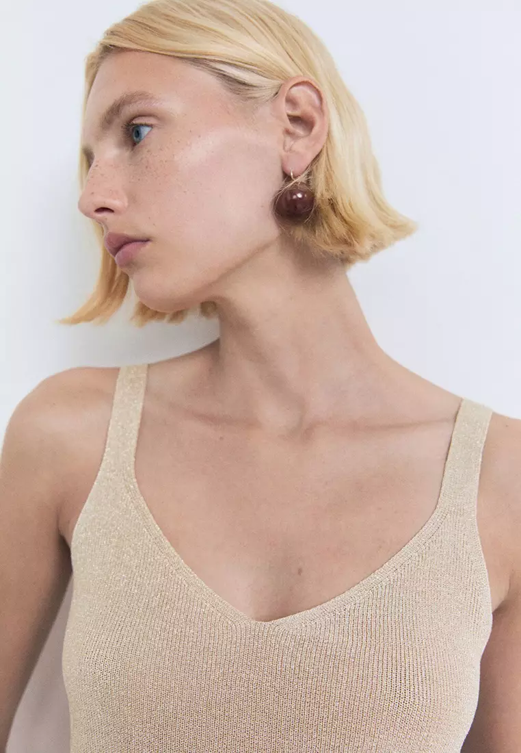 Lurex Knitted V-Neck Top