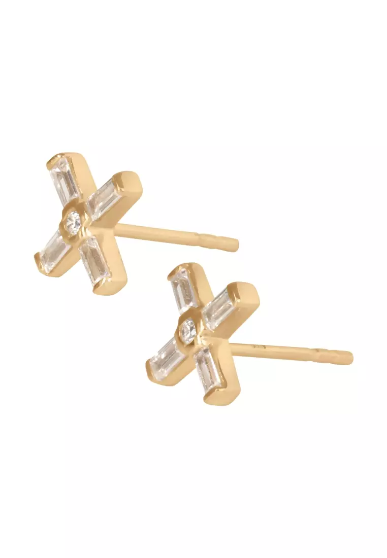 Vermeil Baguette Cross Stud Earrings