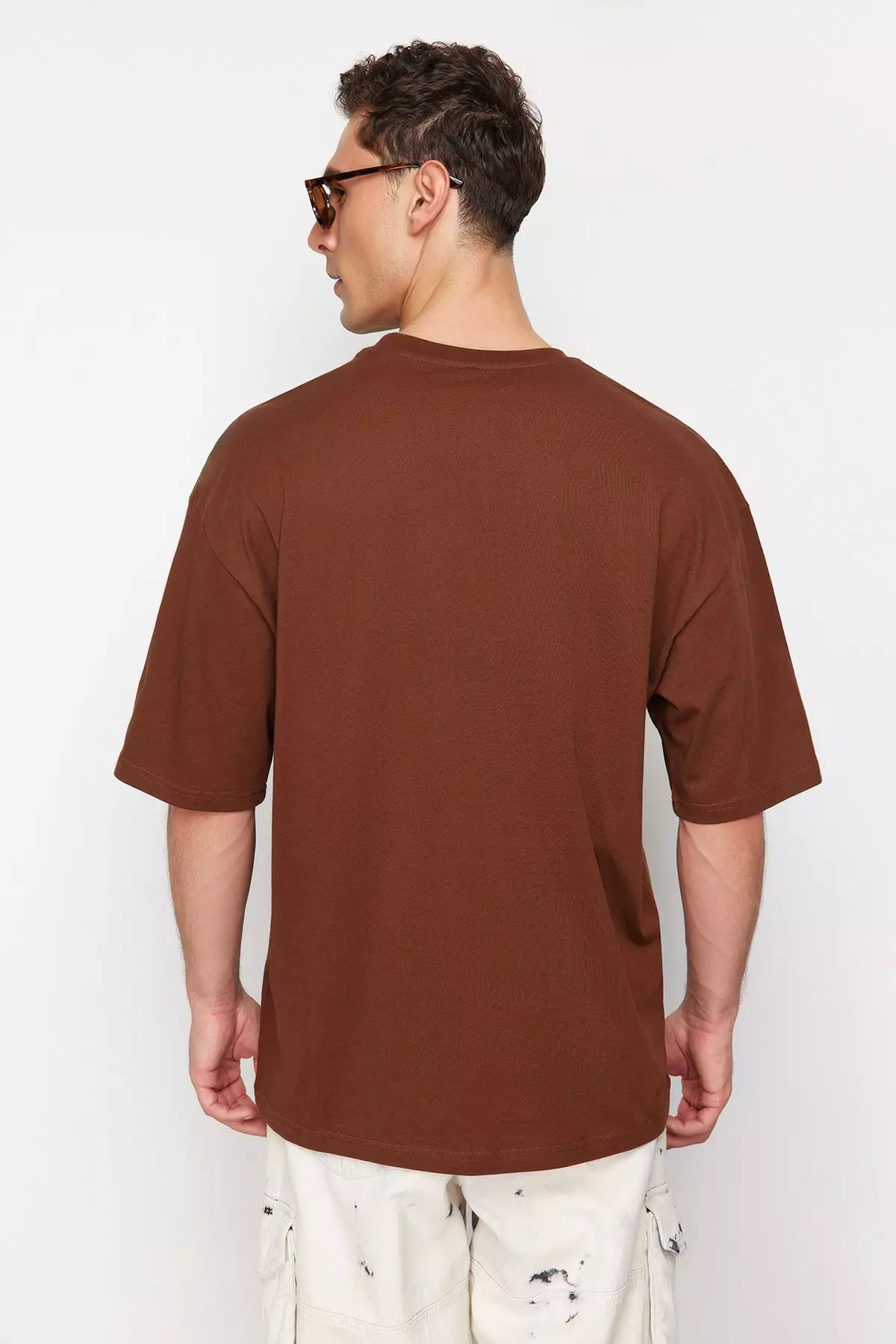 Brown Oversize/Wide Cutting Dinosaur Embroidered 100% Cotton T-Shirt TMNSS23TS00243 TMNSS23TS00243