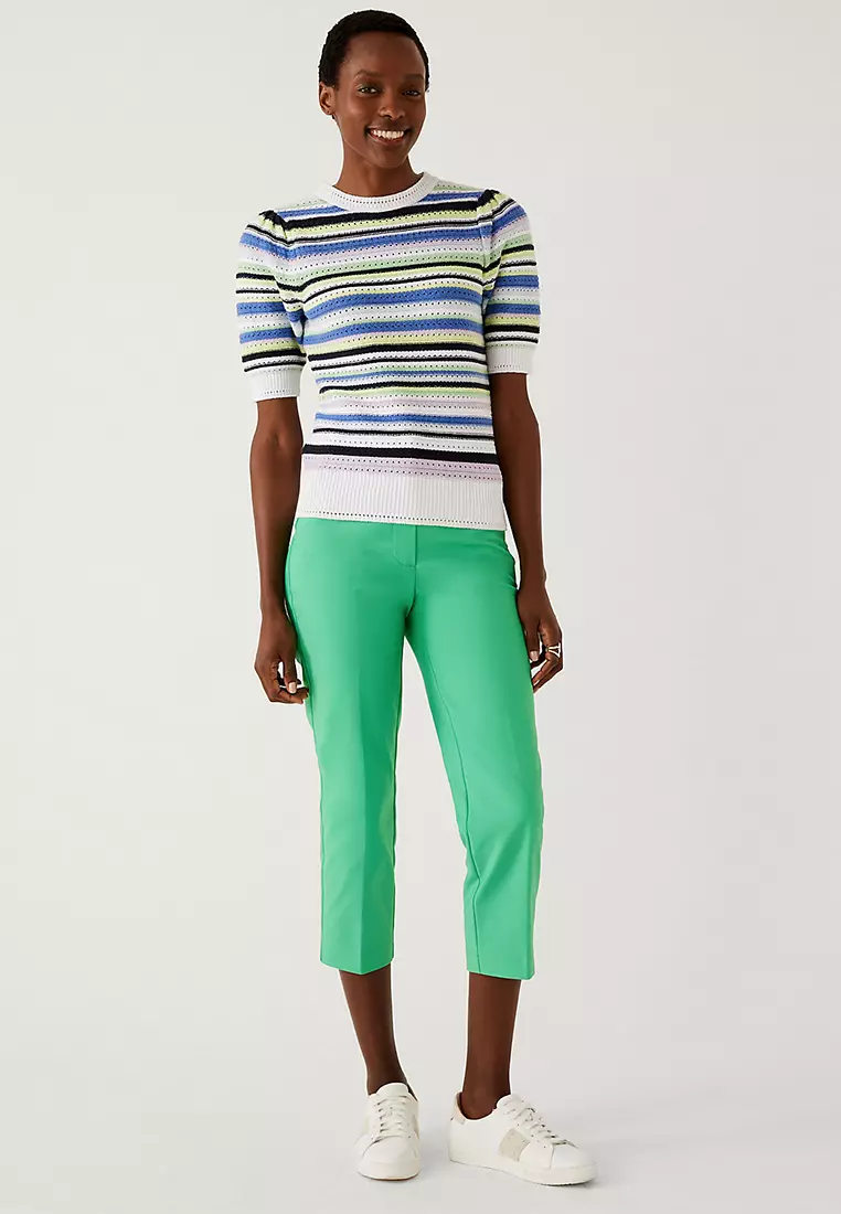 Cotton Blend Slim Fit Cropped Trousers