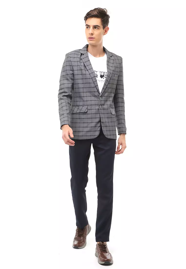 Woreq Atasan Casual Formal Pria Outerwear Blazer Motif Kotak Material Wol ORIGINAL