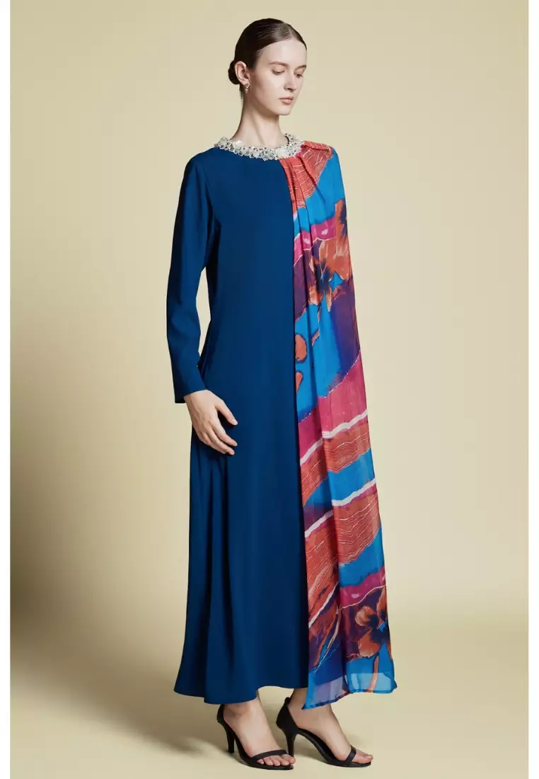 Asymmetrical Side Cape Kaftan in Silk