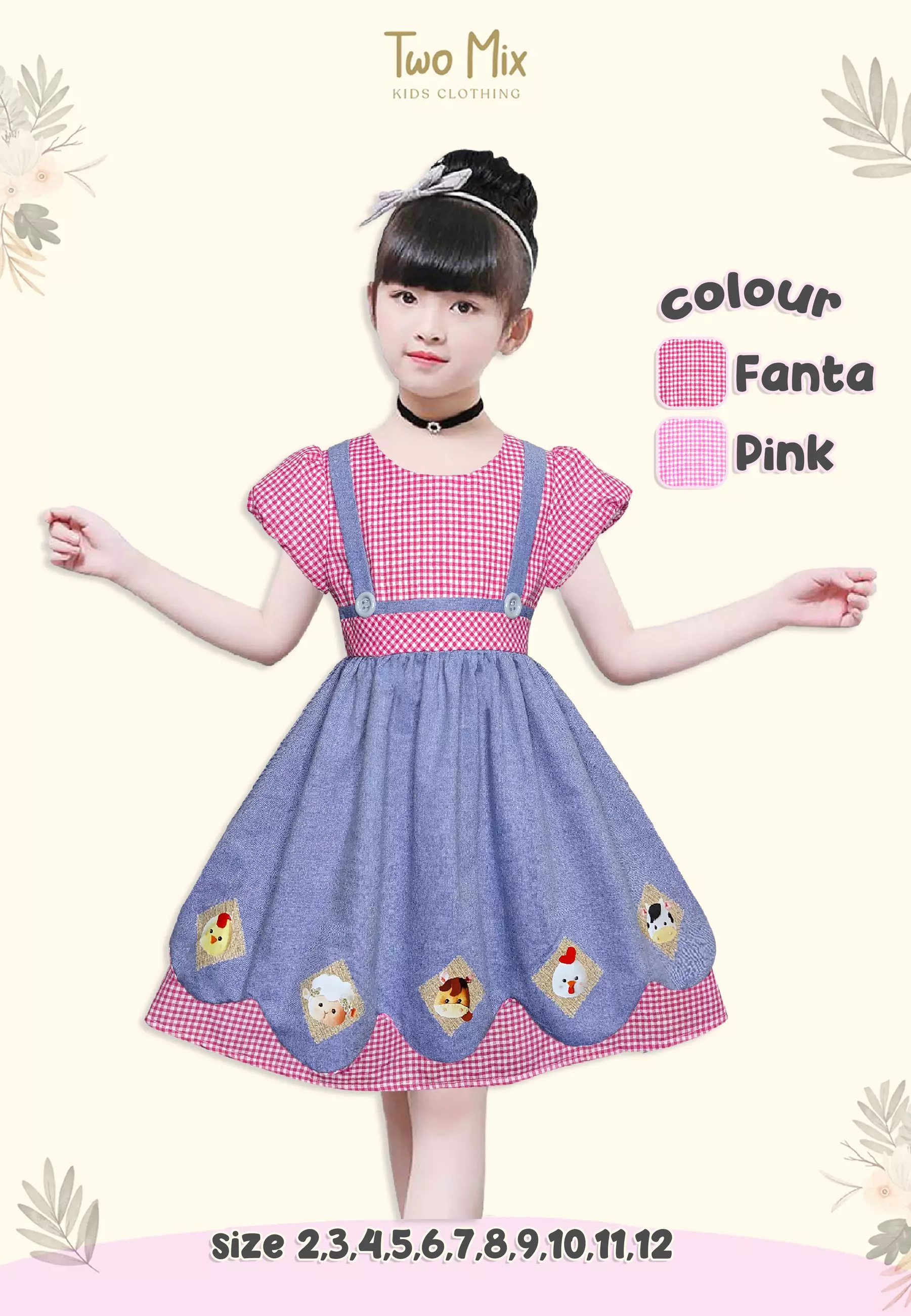 Two Mix - Baju Dress Anak Perempuan Lucu - Outfit OOTD Anak Cewek 1-12 Tahun 4187b Pink