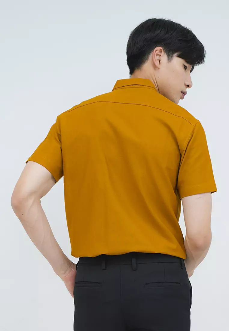 Kemeja lengan pendek pria formal slim fit mustard houseofcuff