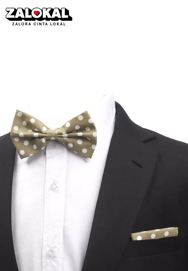 Houseofcuff Dasi Kupu Bowtie Pocket Square Saputangan Tan Polka A24