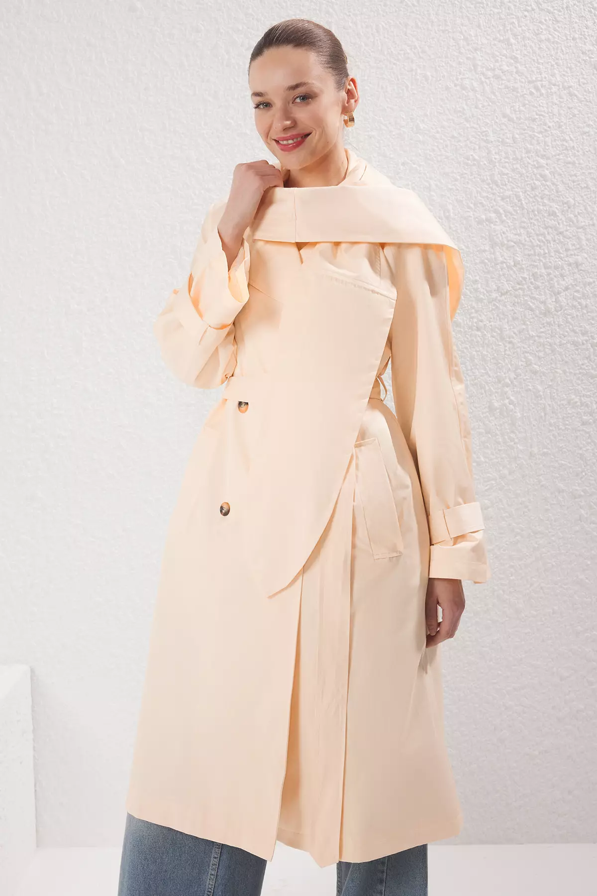 Jual Trendyol Light Yellow Shawl Collar Double Breasted Oversize