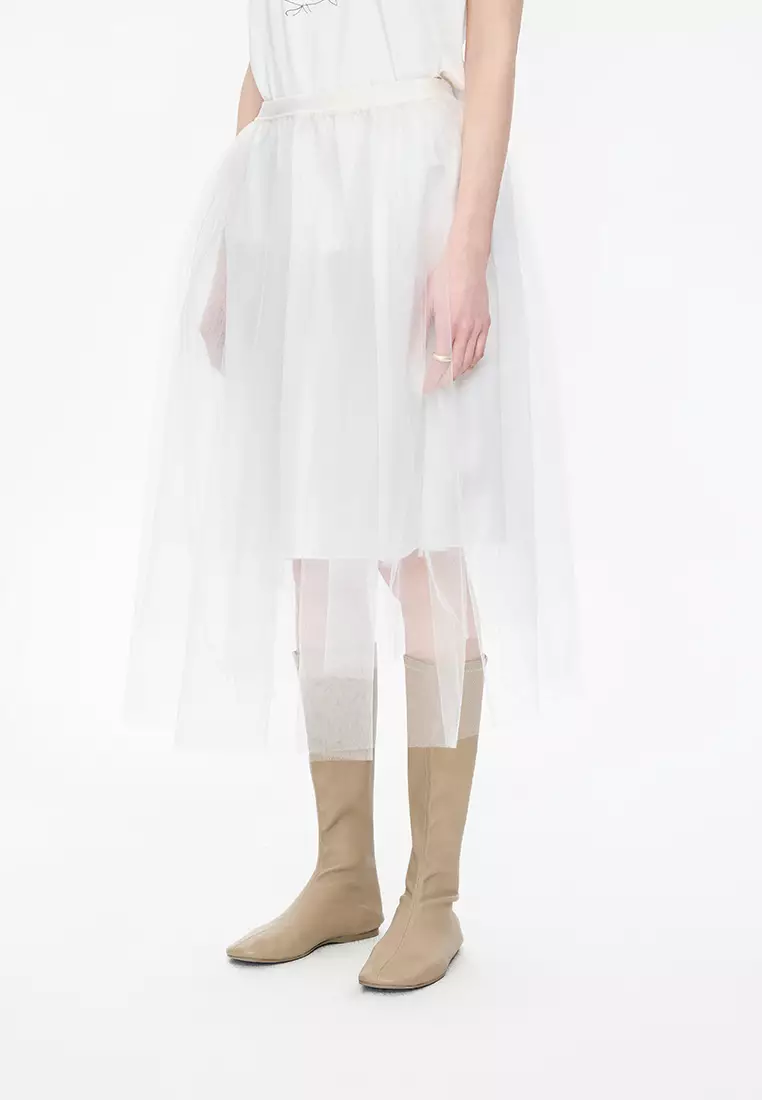Blended Seersucker A-Line Mid-Length Waist Skirt