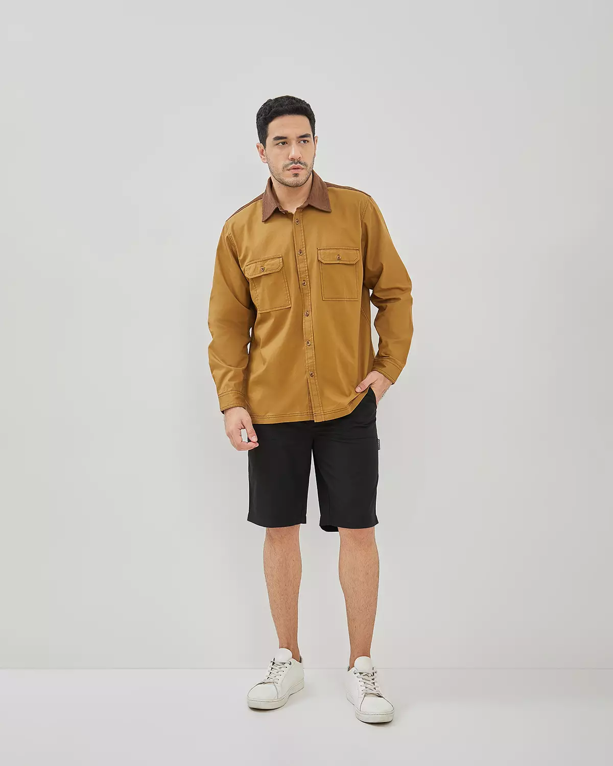 MEN'S LONG SLEEVE SHIRT WITH KHAKI BROWN PATTERN