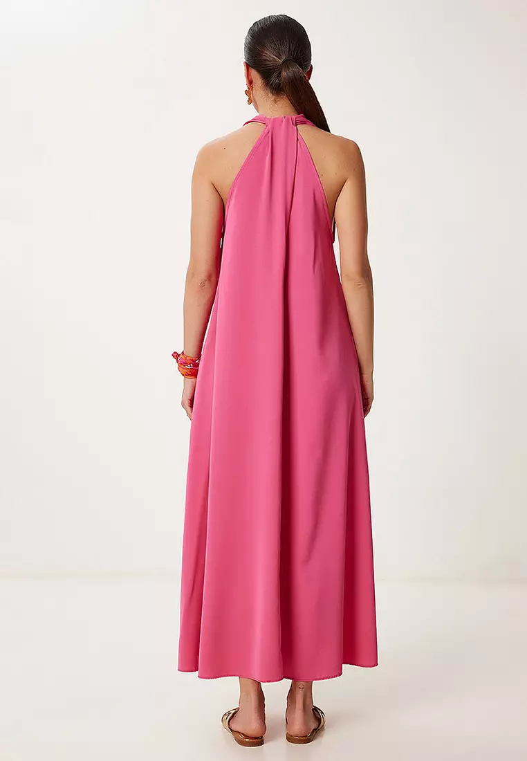Halter Neck Draped Long Stylish Dress