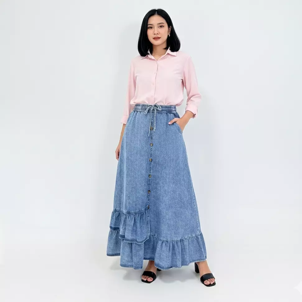 Jual LEZAHRASIGNATURE Rok Panjang Jeans Wanita - Allie Denim Long Skirt ...
