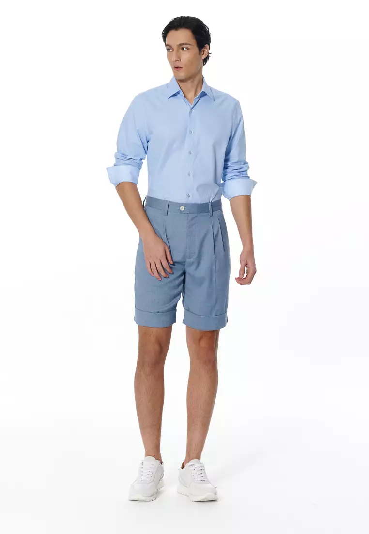 天藍色寬鬆版西裝短褲(可機洗)