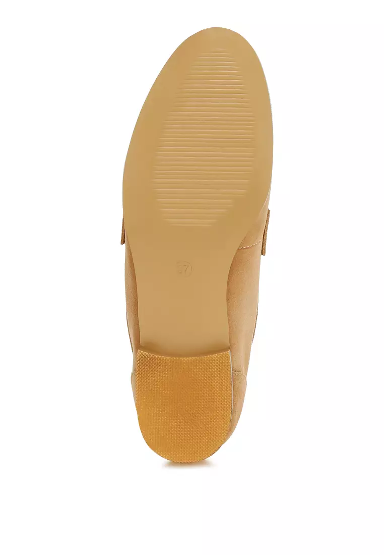 Sepatu Loafer Tali Penny Berlian Imitasi Warna Beige