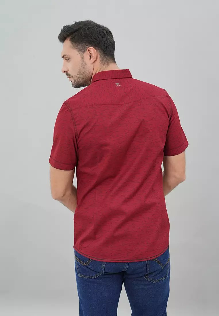 LGS - Slim Fit - Kemeja Casual Pria - Lengan Pendek - Merah - Motif Polos - JSH.392.S1079F.948.C