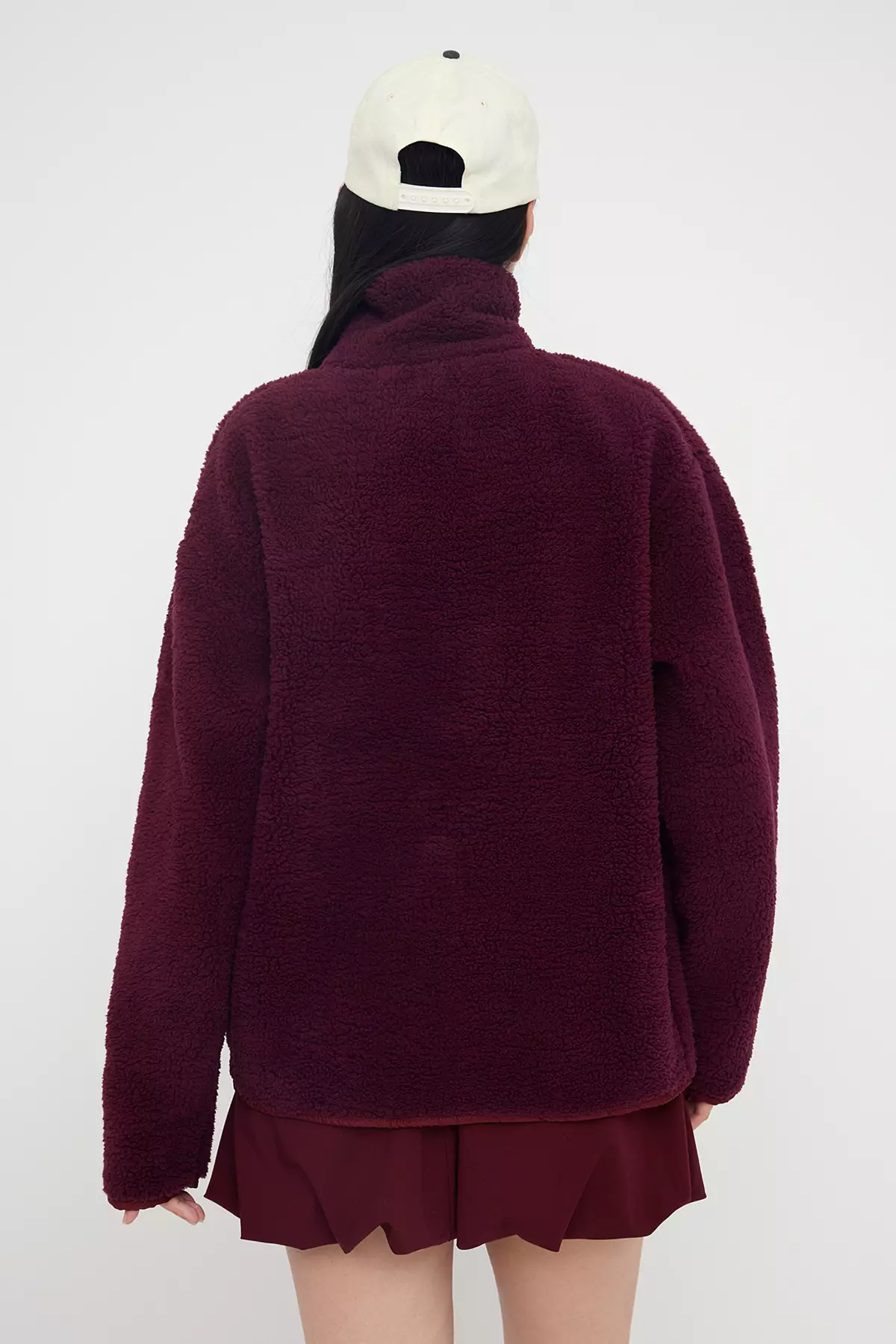 Winter Essentials Plum Fleece Zippered Stand-Up Collar Pocket Detailed Knitted Sweatshirt Twoaw24Sw00071