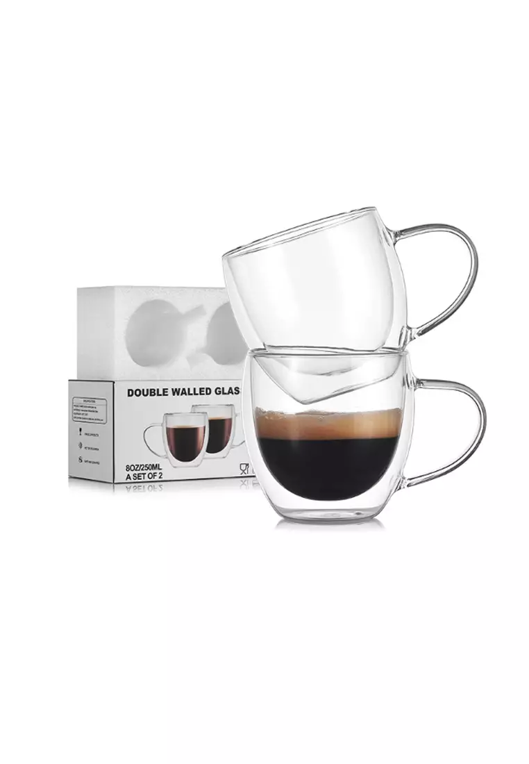Double Wall Cappuccino Glass Mugs 8.5oz, Clear Coffee Mug Set of 4
