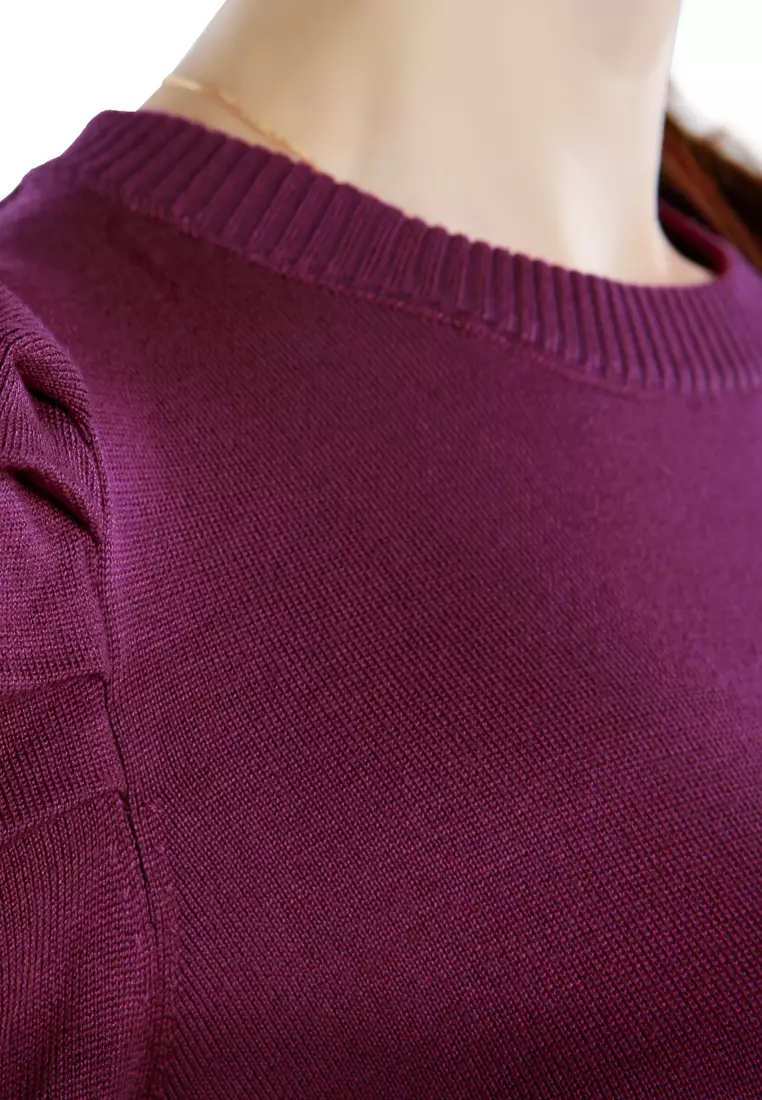 紫紅色泡泡袖毛衣