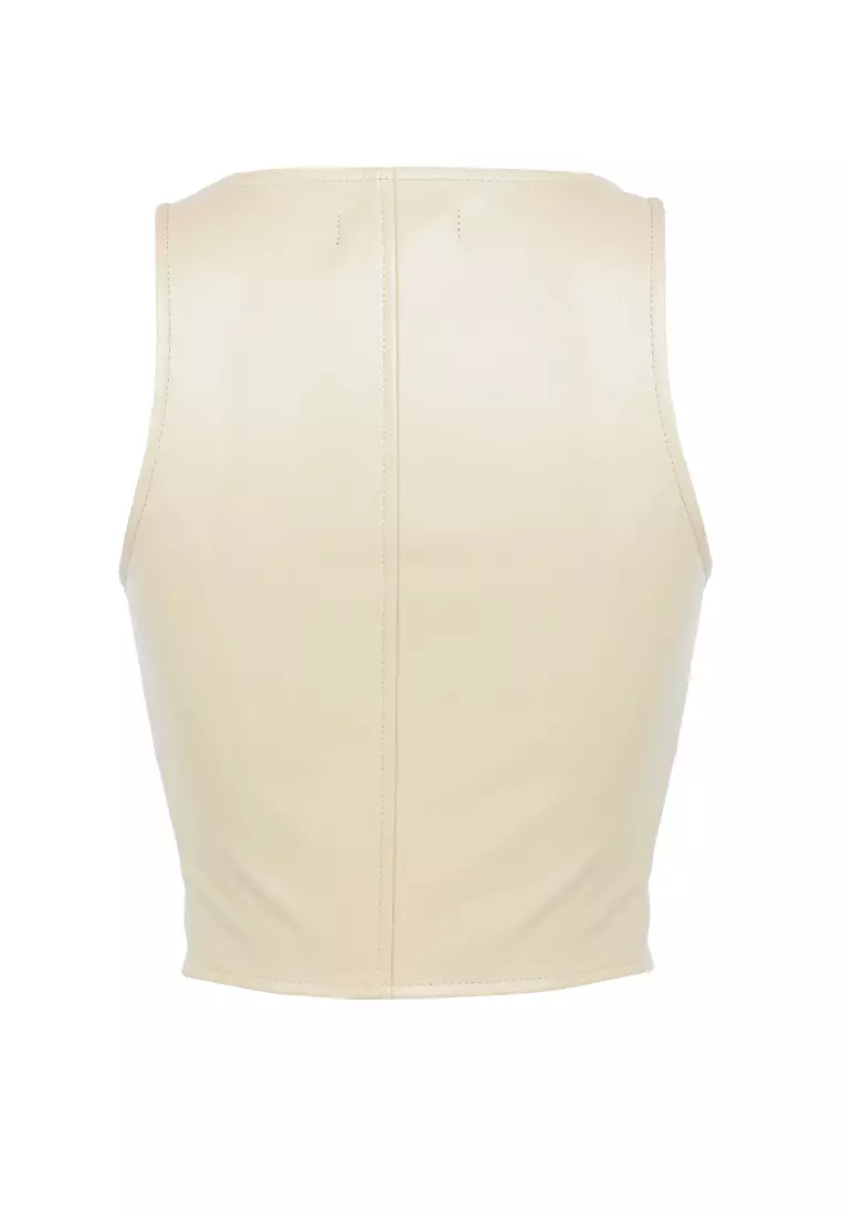 Mesh Sleeveless Crop Top in Stone