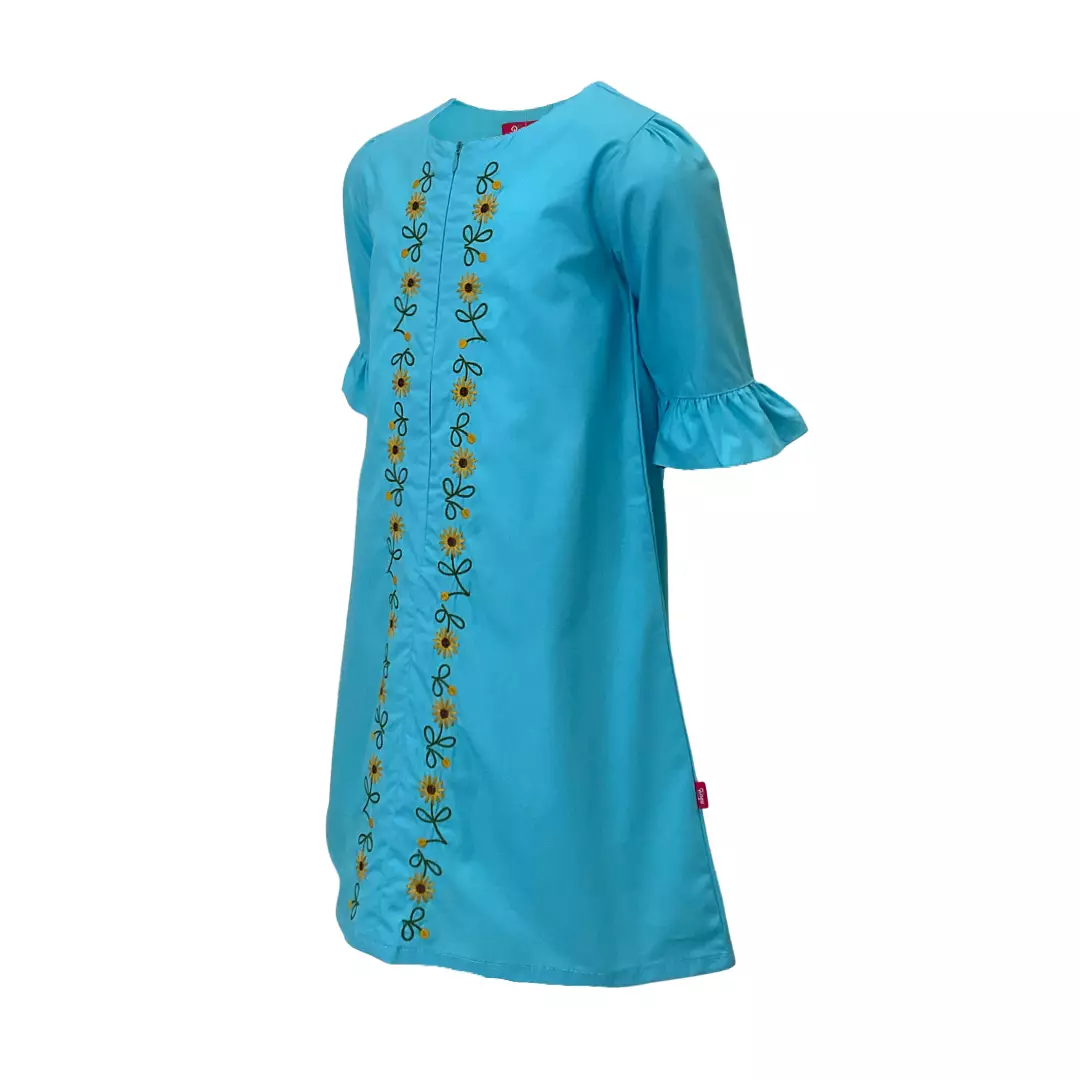 Pingu Long Dress Anak Perempuan Bordir Flower Biru 91001834E