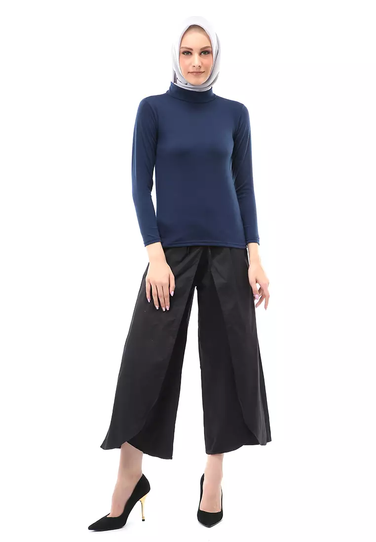 Sabrina Manset Kaos Muslimah Atasan Wanita Long Sleeve Polos Relaxed Fit - Navy