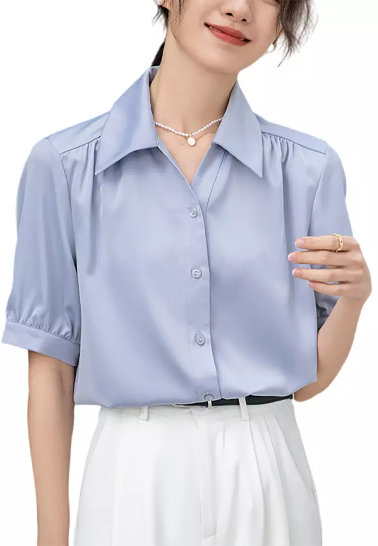Buy Lara Satin Solid Oversized Single-Breasted Gathered Shirt in 2024  Online