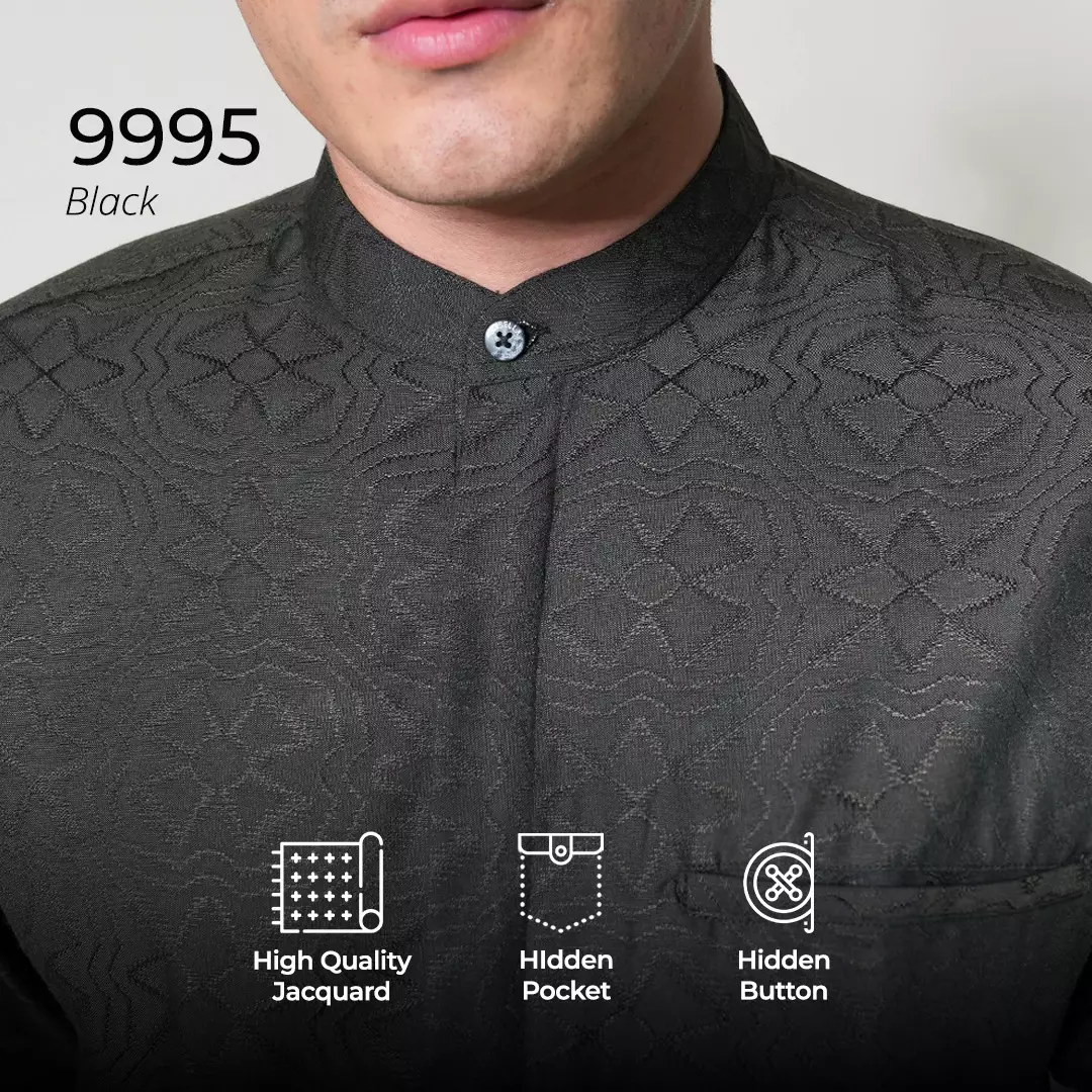 Casella Baju Koko Pria Lengan Panjang Motif Elegan | Baju Koko Yusuf 9995 Black
