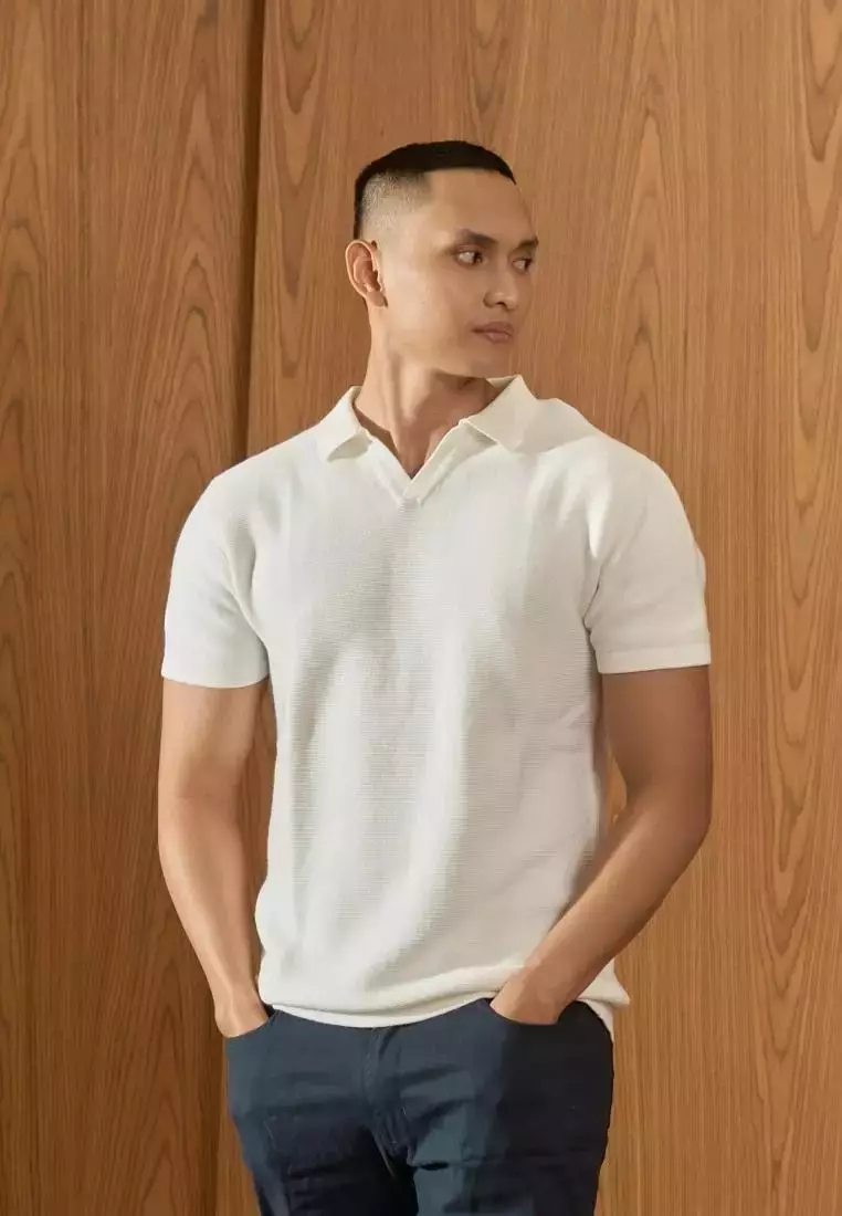 Kale Matteo White / Kaos Rajut Polo Lengan Pendek Pria
