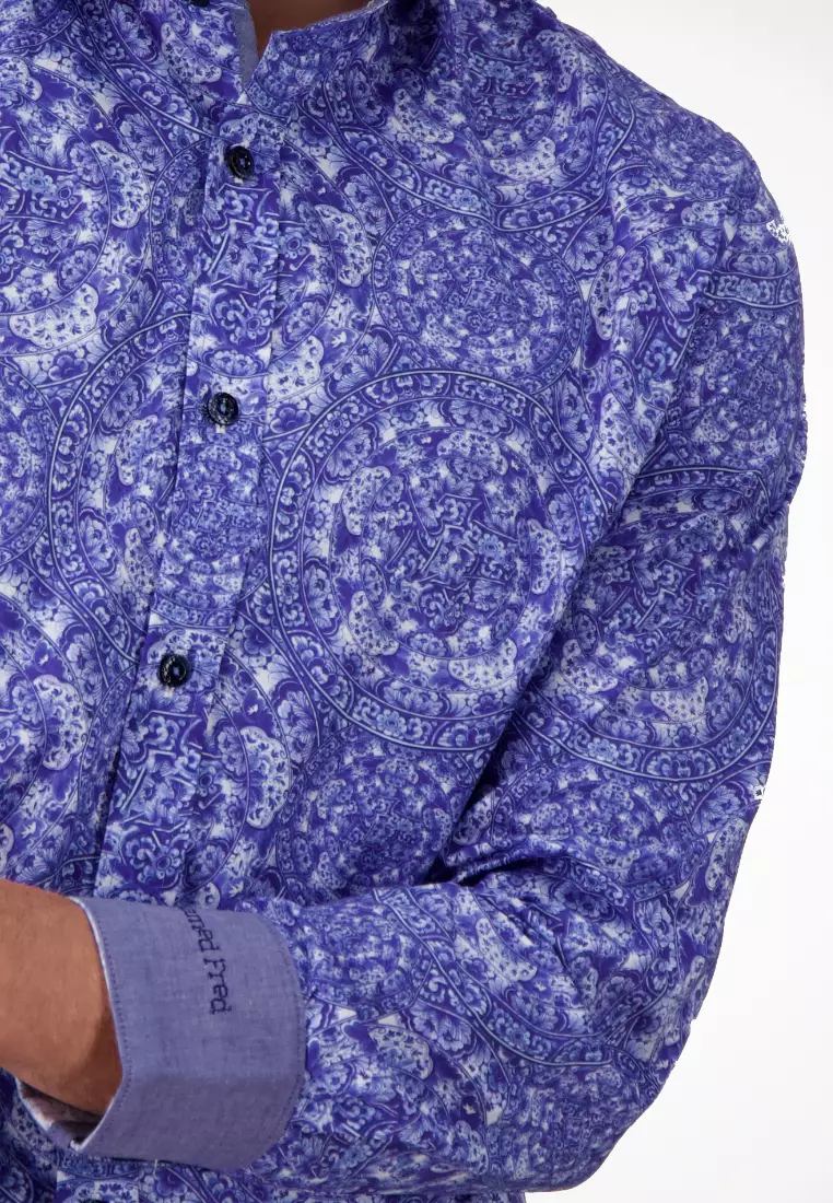 Men Classic - Long Sleeve Shirt - Delfts Blue Classic Design