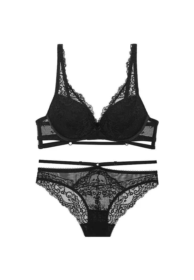 Buy ZITIQUE Fashionable Lace Lingerie Set (Bra And Panty) Black