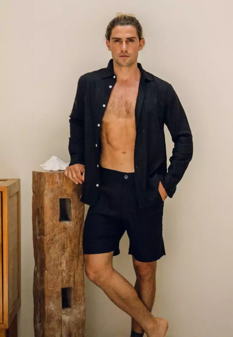 Midnight Setelan Kemeja Celana Linen Set Pria Hitam | Linen Set Men Black