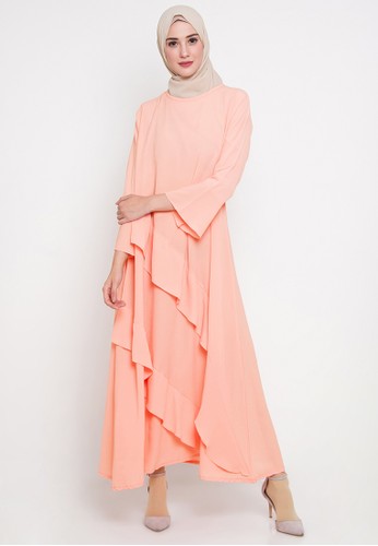 Rafani Ruffle Dress by JV Hasanah (Merah Muda dan Jingga)