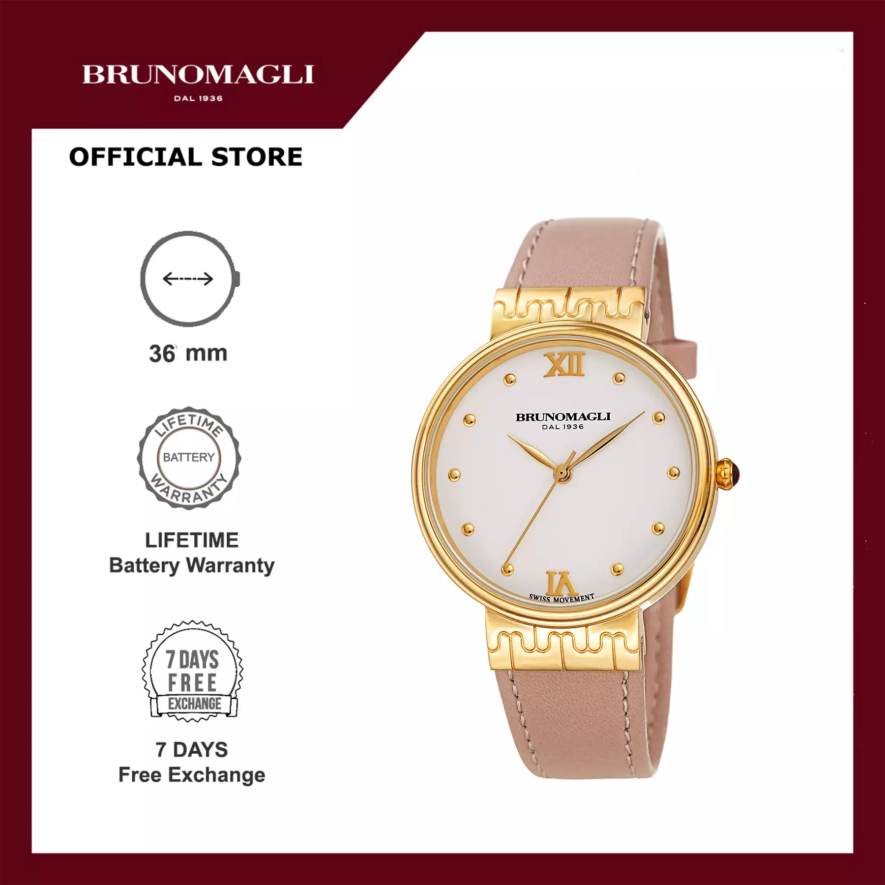 Jual Bruno Magli Jam Tangan Wanita Bruno Magli Isabella Gold Bezel Pink