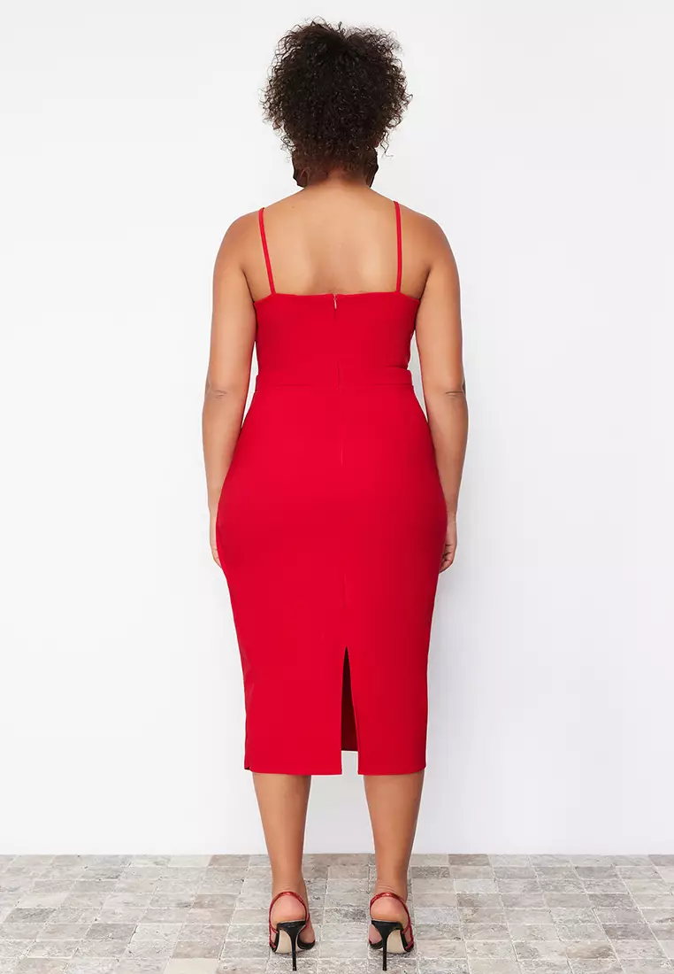 Plus Size Fitted Asymmetrical Midi Dress
