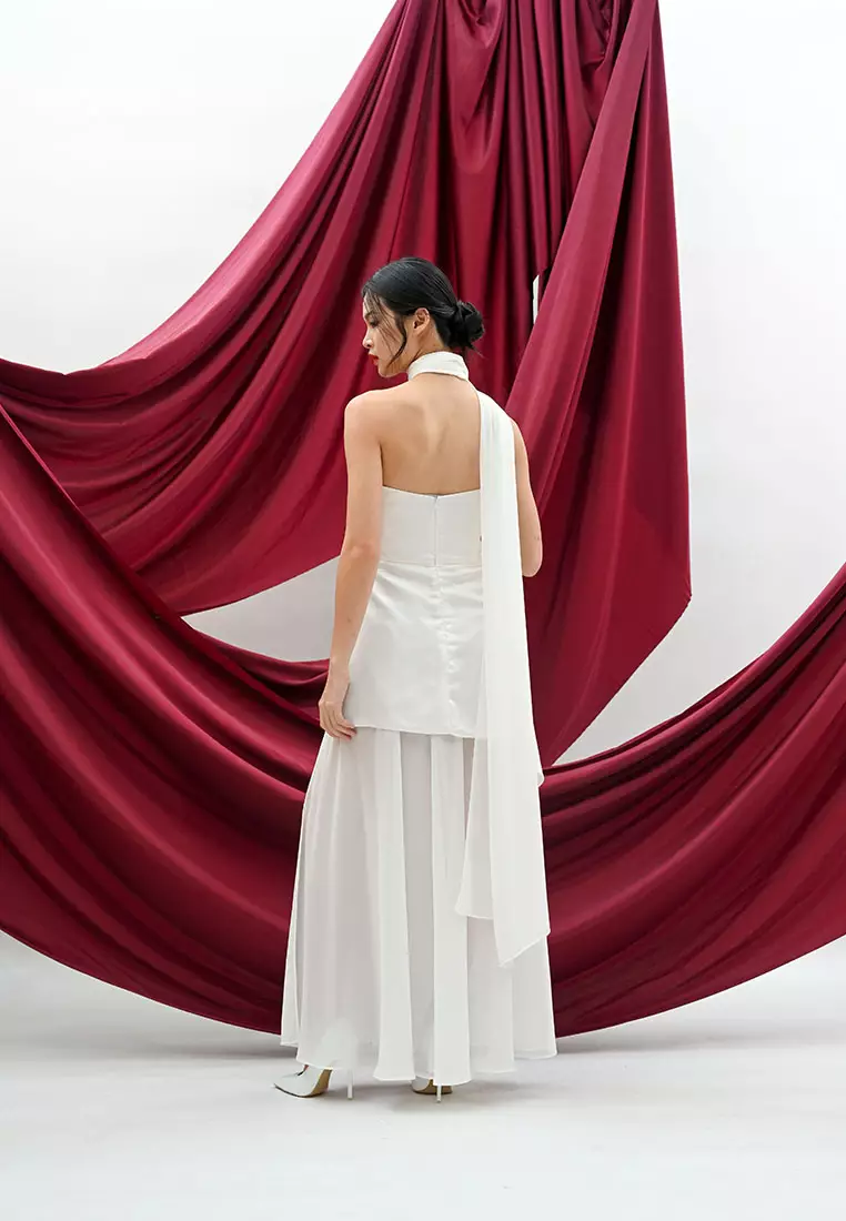 Tube Chiffon Maxi Dress with Scarf in White