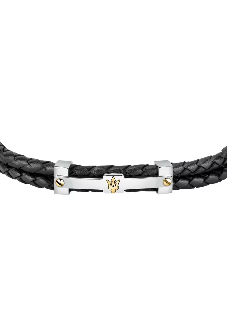 Maserati Jewels 220mm Men's Leather Stainless Steel Bracelet, Black, JM422AVE11 (Adjustable)