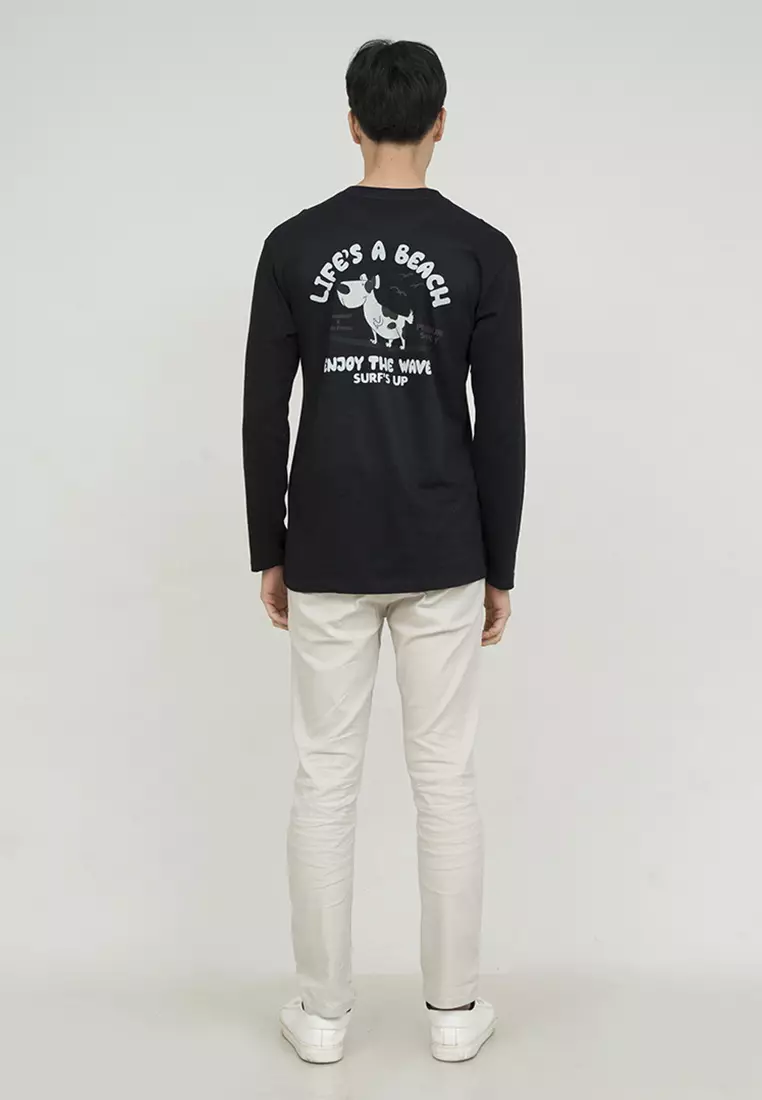 Kaos cotton combed lengan panjang pria hitam houseofcuff lifes a beach