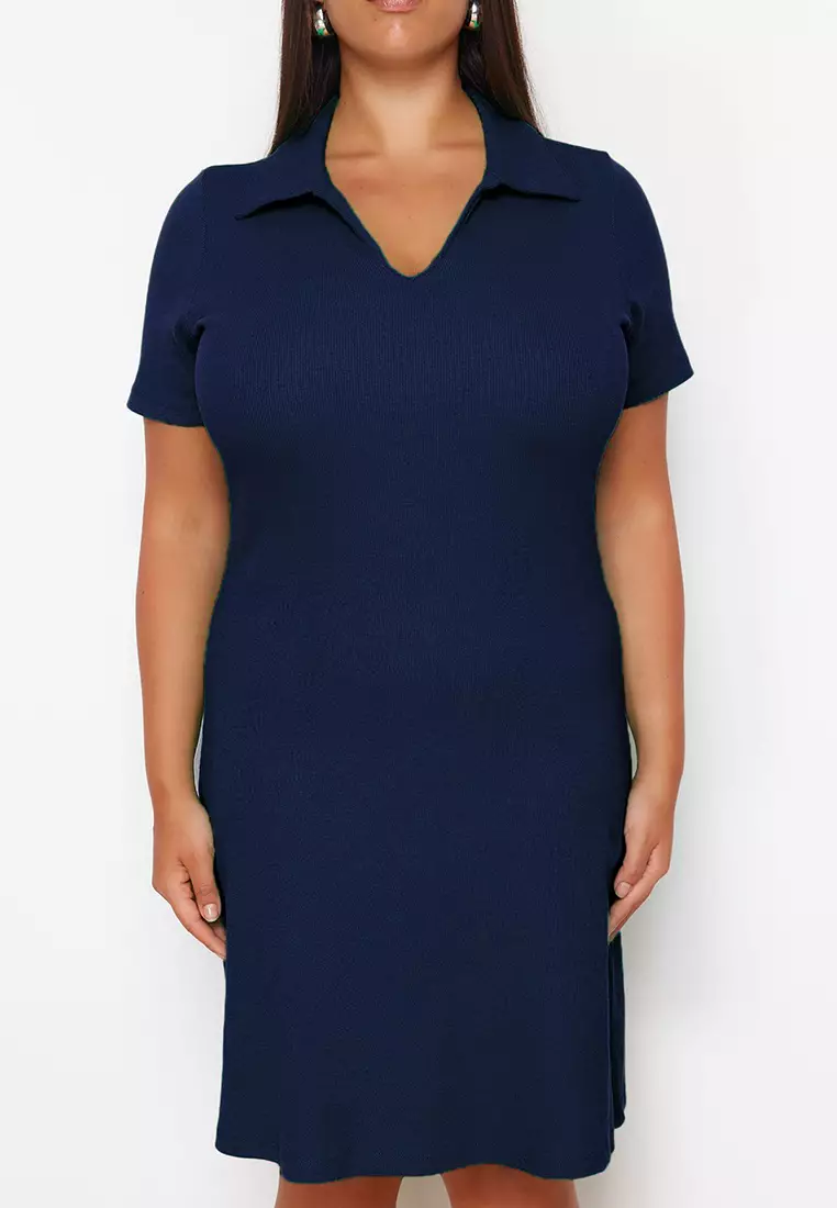Navy Blue Camisole Knit Plus Size Dress