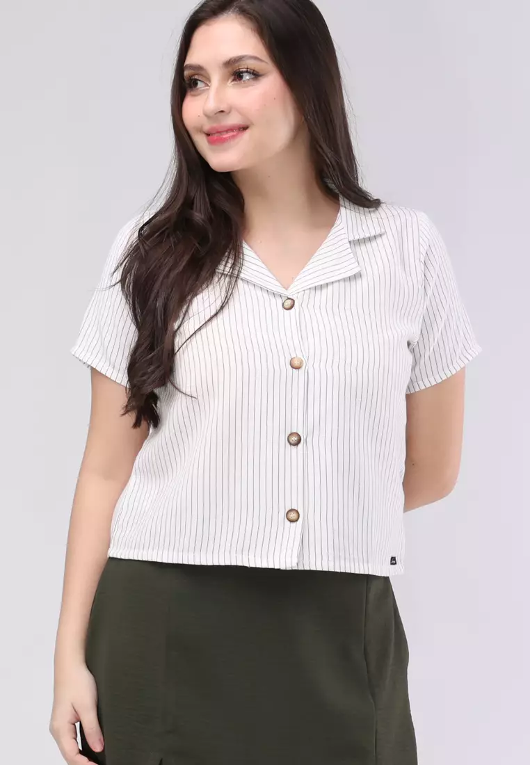 Cotton Stripes & Wrinkle Linen Short Sleeves Terno Skort