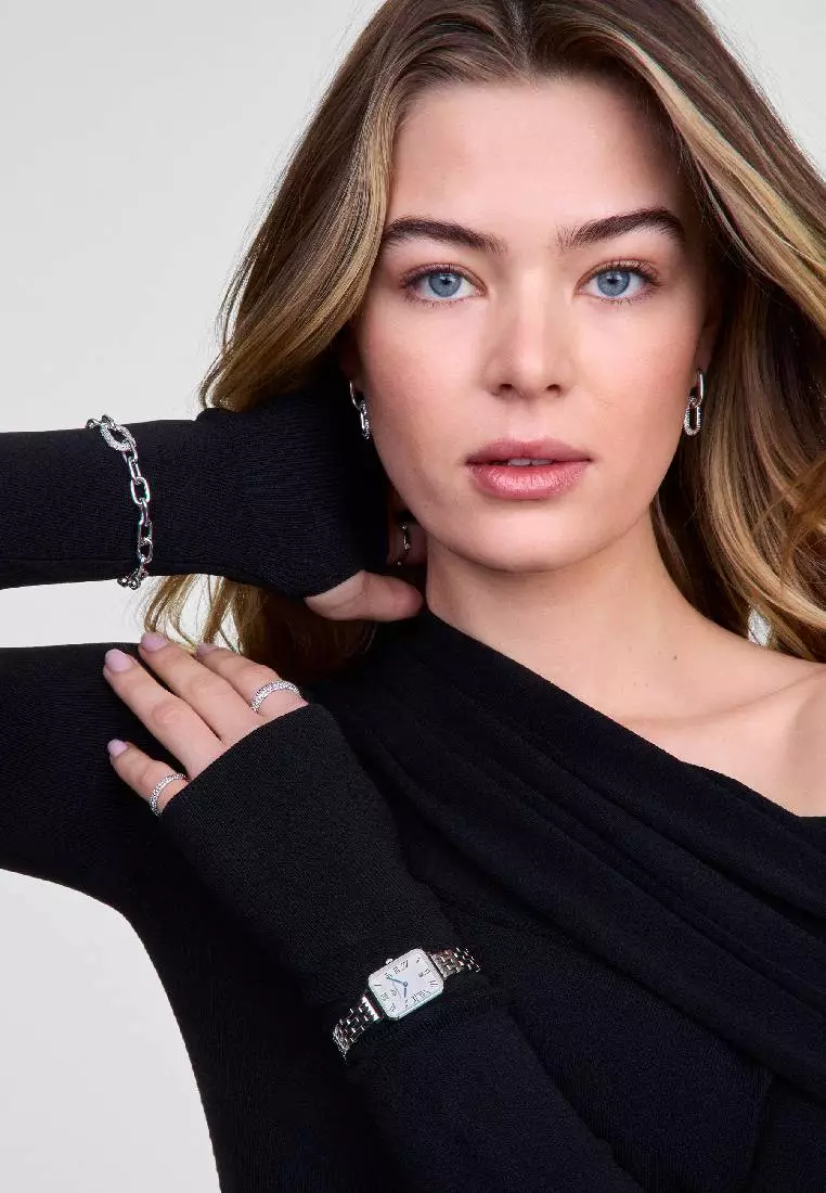 Quadro Roman Numerals Date 5-link White Silver Women Watch stainless steel watch DW Official Authentic Original