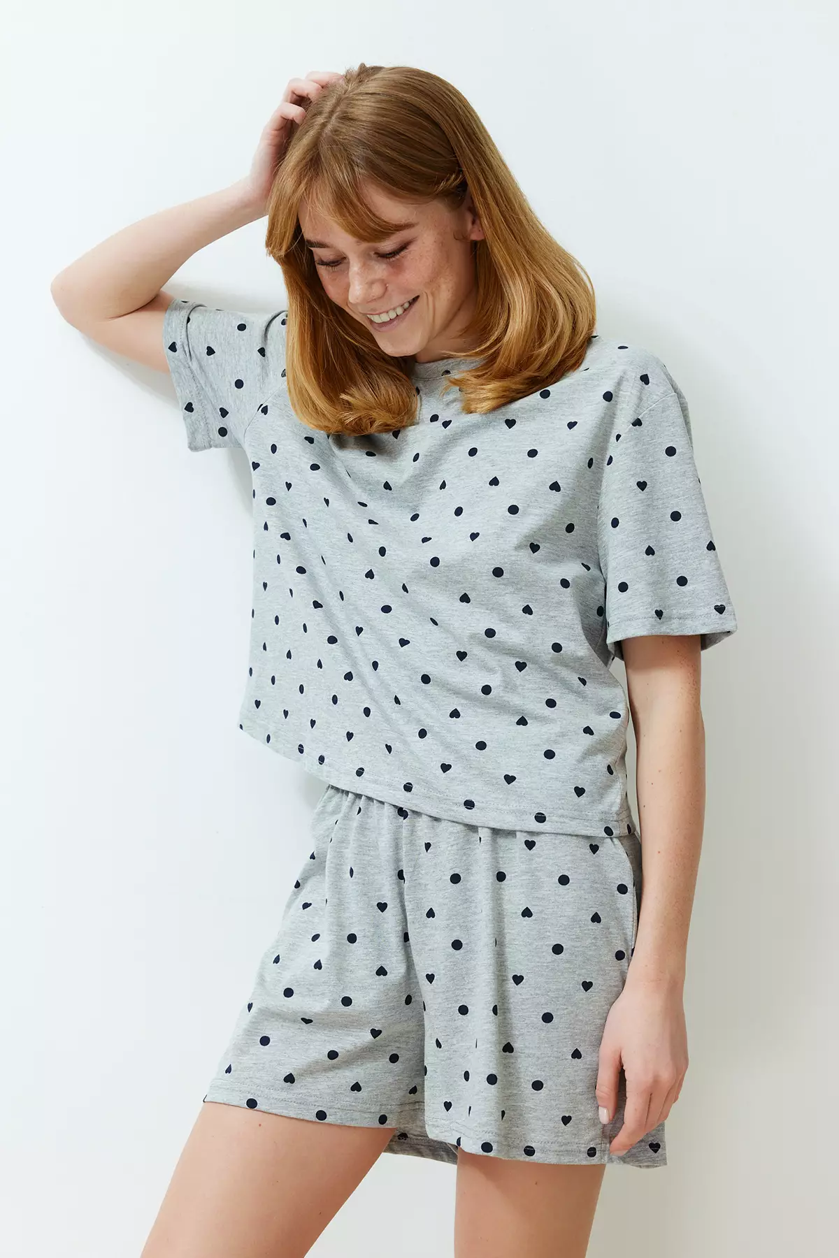 Hearts with Polka Dots Print Pyjamas Set