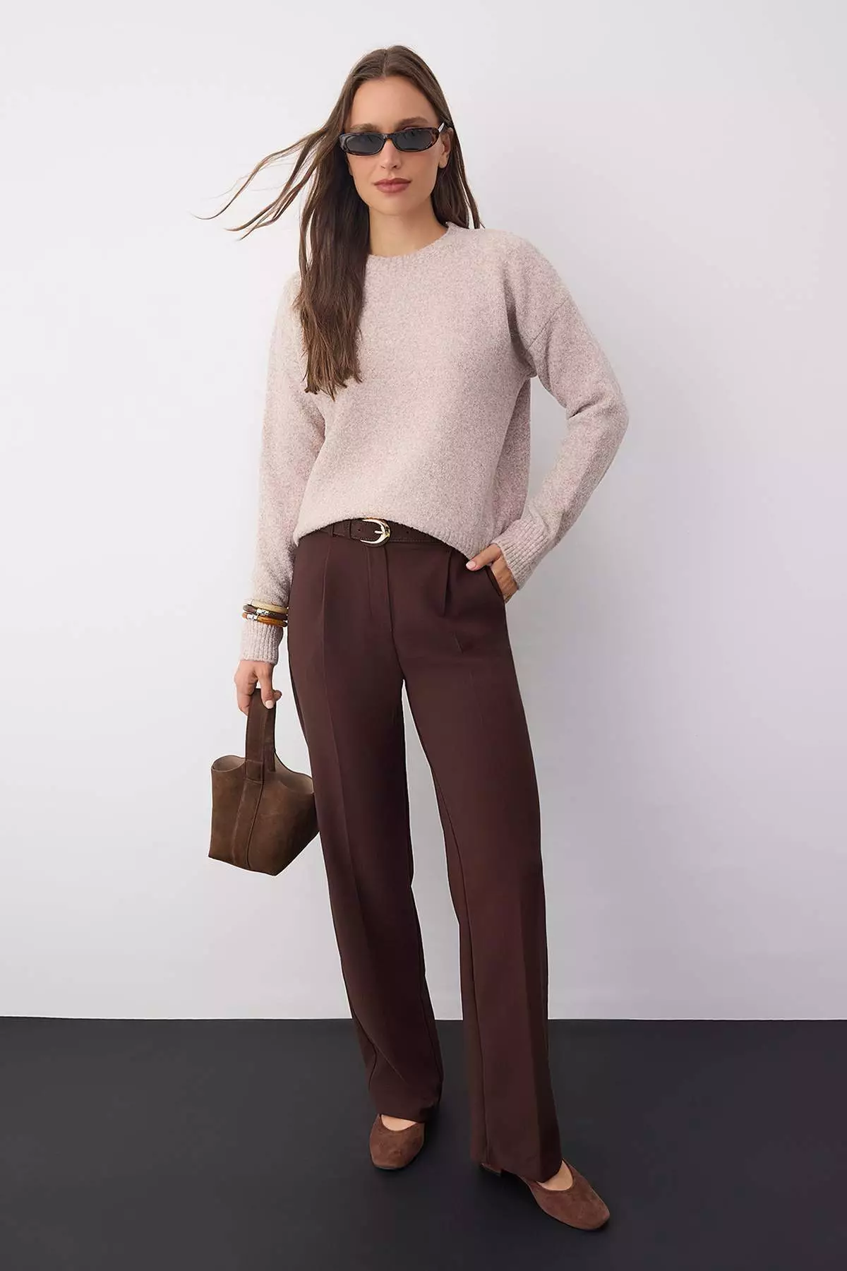 Wardrobe Essentials Mink Wool Blend Fuzzy Premium Yarn Loose Knit Sweater | Twoaw26Kz00125