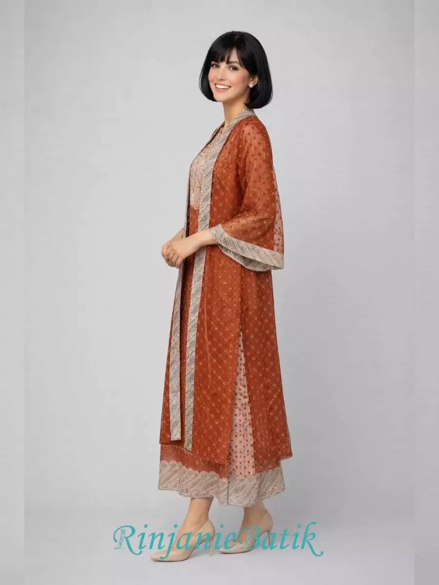 Rinjanie Batik - GMOT TC - Gamis Outer Raya Terracota - Batik Cap