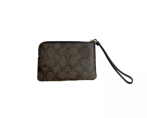 F58035 Corner Wristlet Zip Sig Brown Black