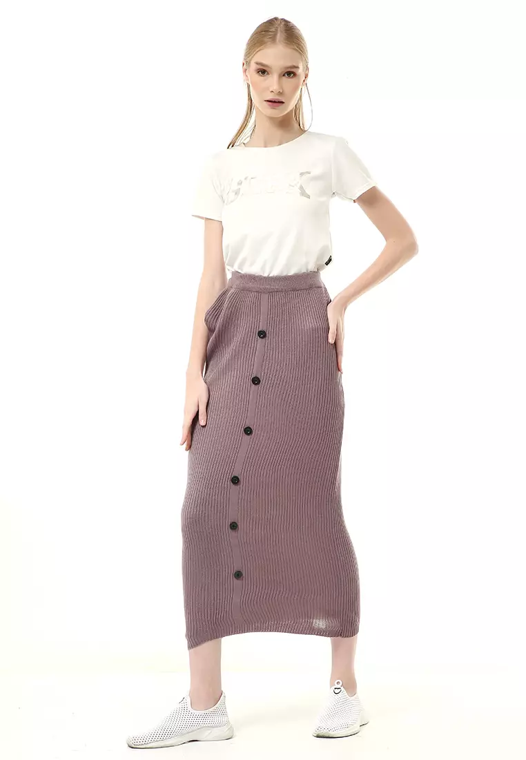 Deliana Rok Rajut Kancing Bawahan Wanita Premium Quality - Burgundy