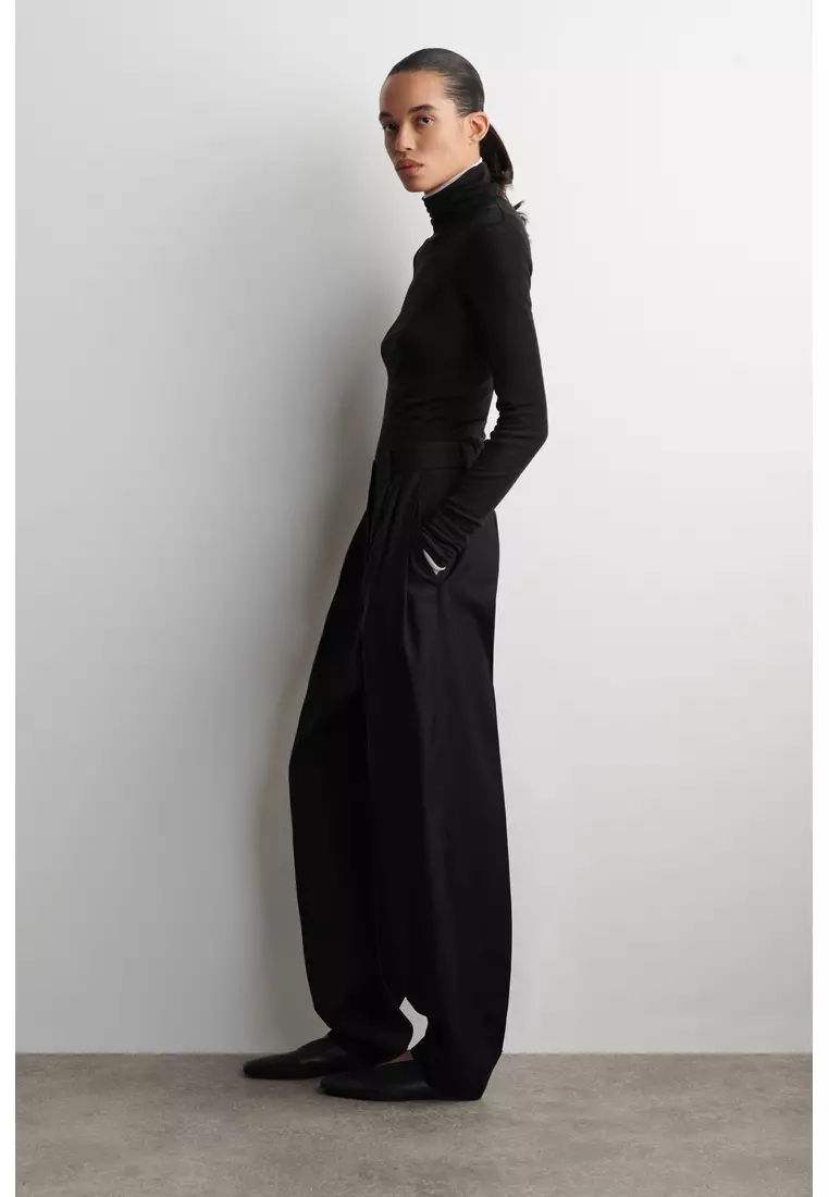 Buy COS PLEATED WOOL-BLEND TULIP TROUSERS 2026 Online | ZALORA